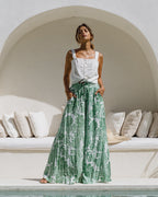 Green Floral Wide Leg Pants