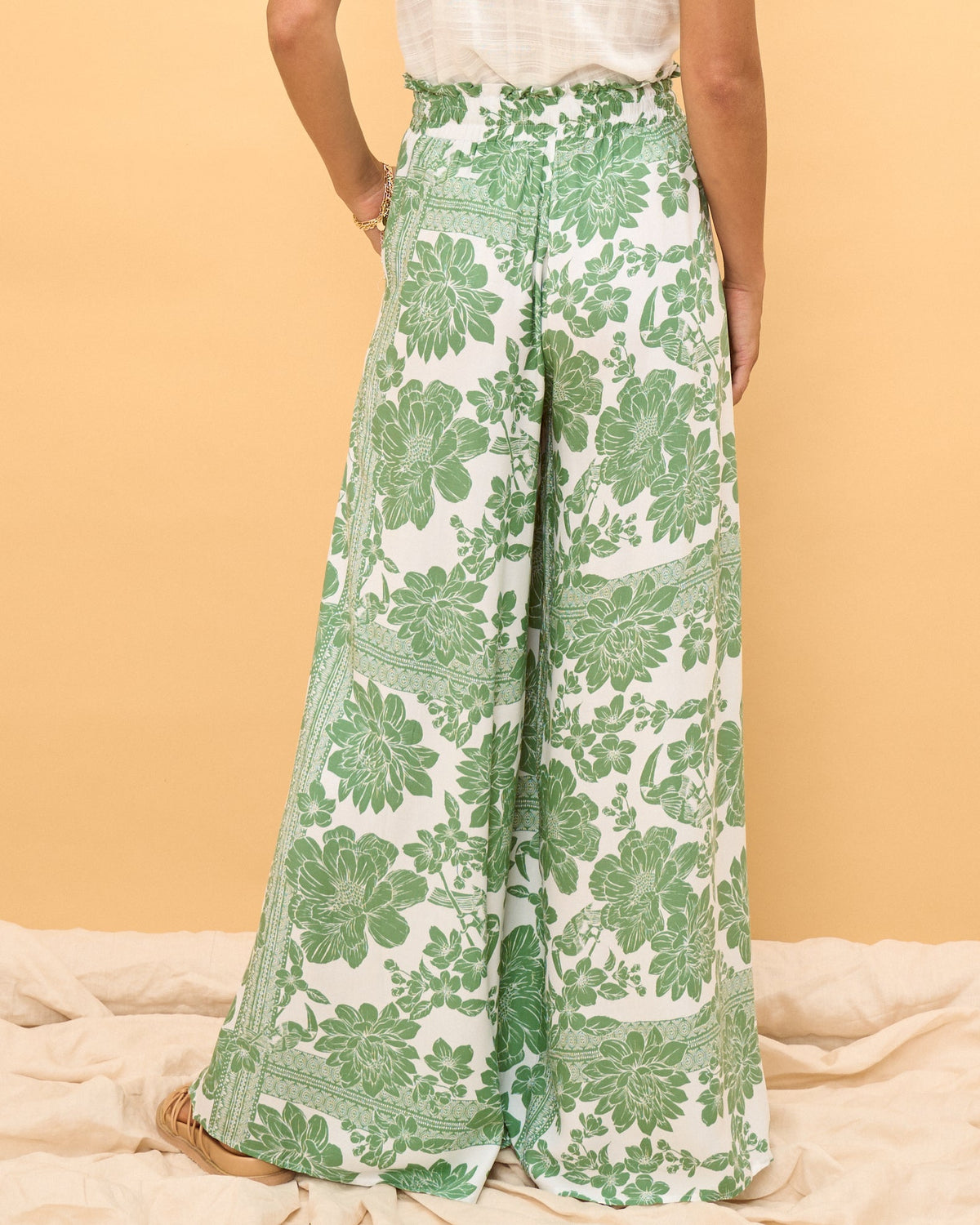 Green Floral Wide Leg Pants