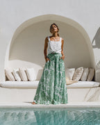 Green Floral Wide Leg Pants