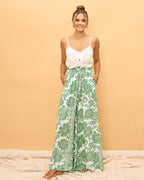 Green Floral Wide Leg Pants