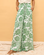 Green Floral Wide Leg Pants