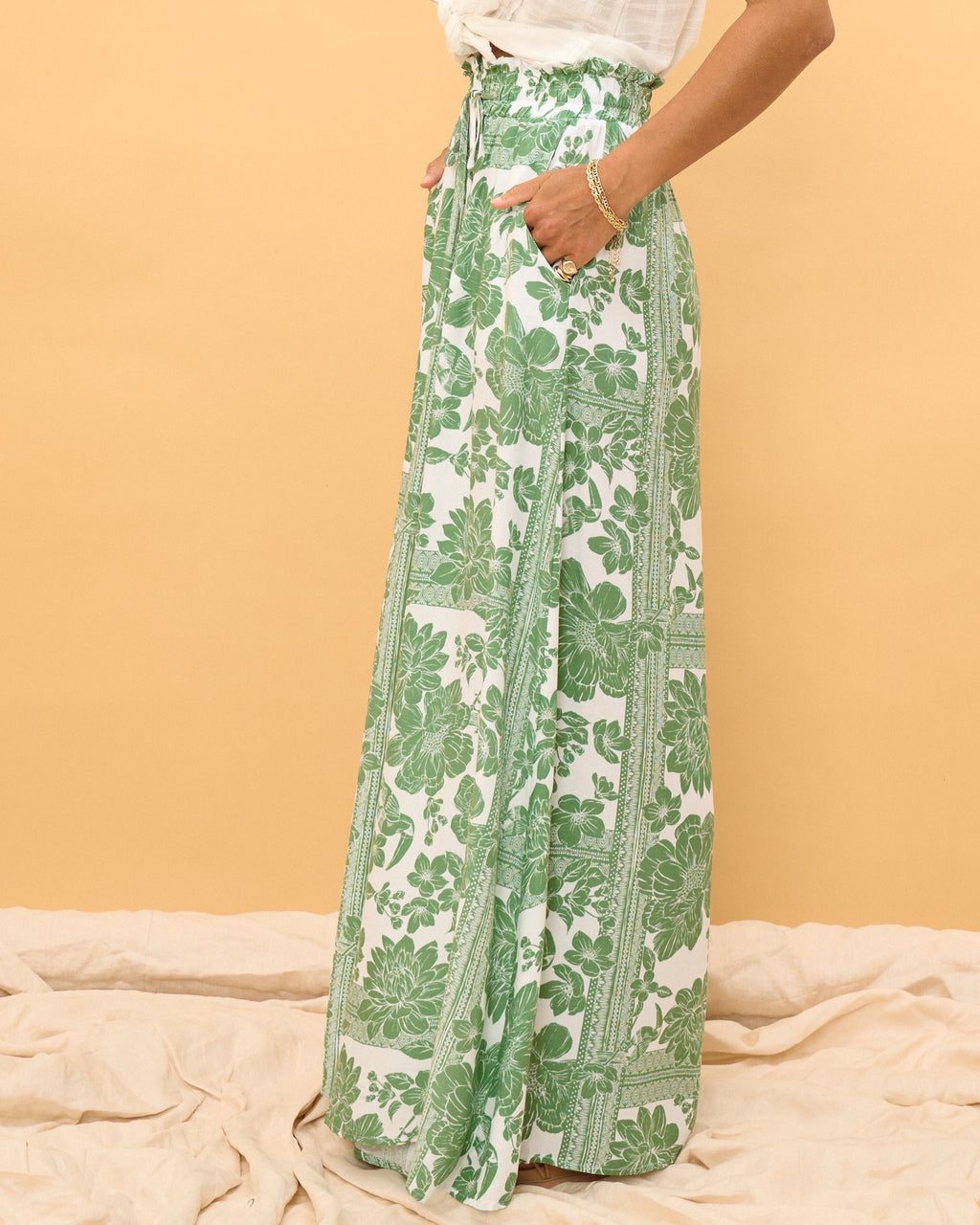 Green Floral Wide Leg Pants