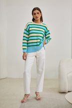 Green Blue Stripe Knit Sweater