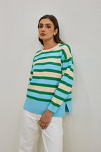 Green Blue Stripe Knit Sweater