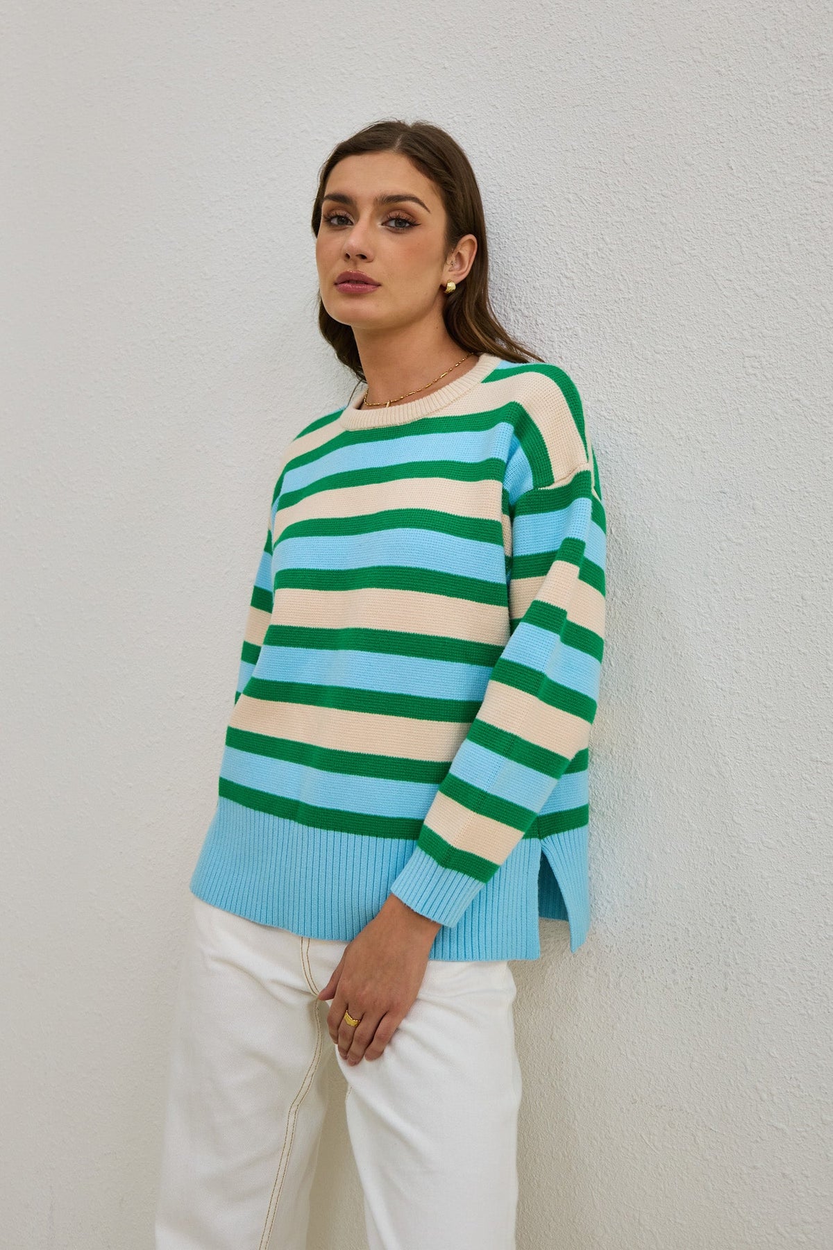 Green Blue Stripe Knit Sweater