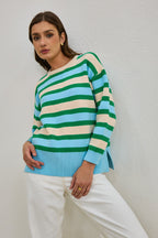 Green Blue Stripe Knit Sweater