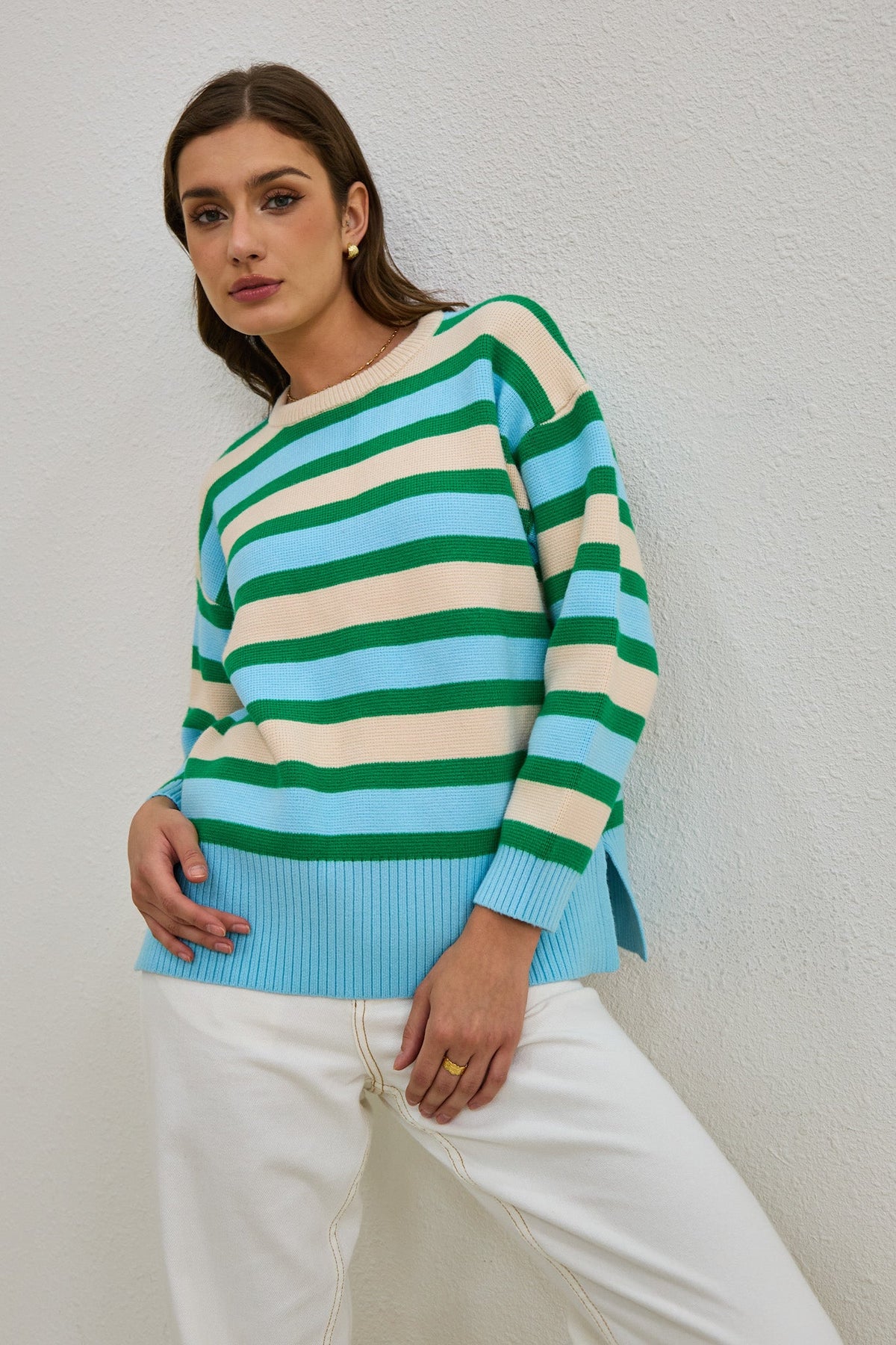 Green Blue Stripe Knit Sweater