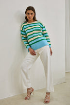 Green Blue Stripe Knit Sweater