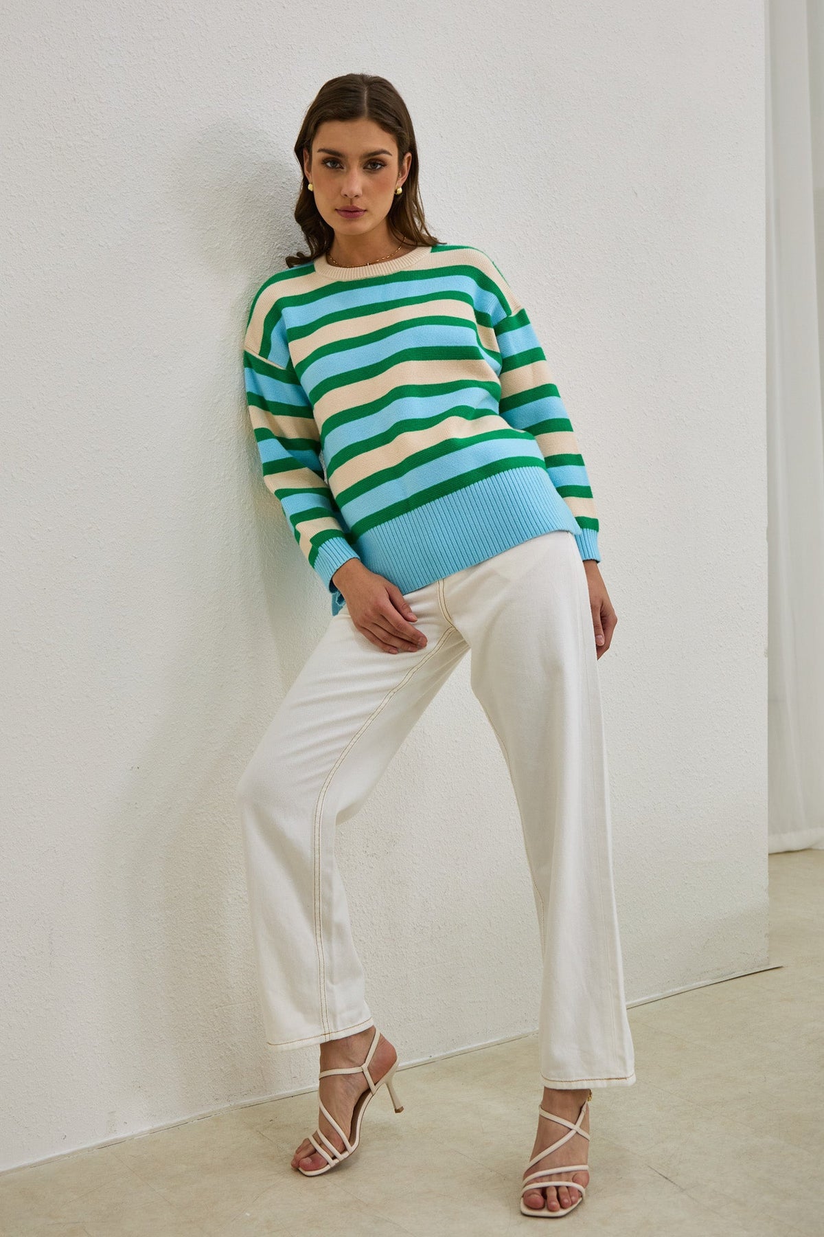 Green Blue Stripe Knit Sweater