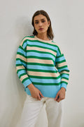 Green Blue Stripe Knit Sweater