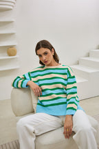 Green Blue Stripe Knit Sweater
