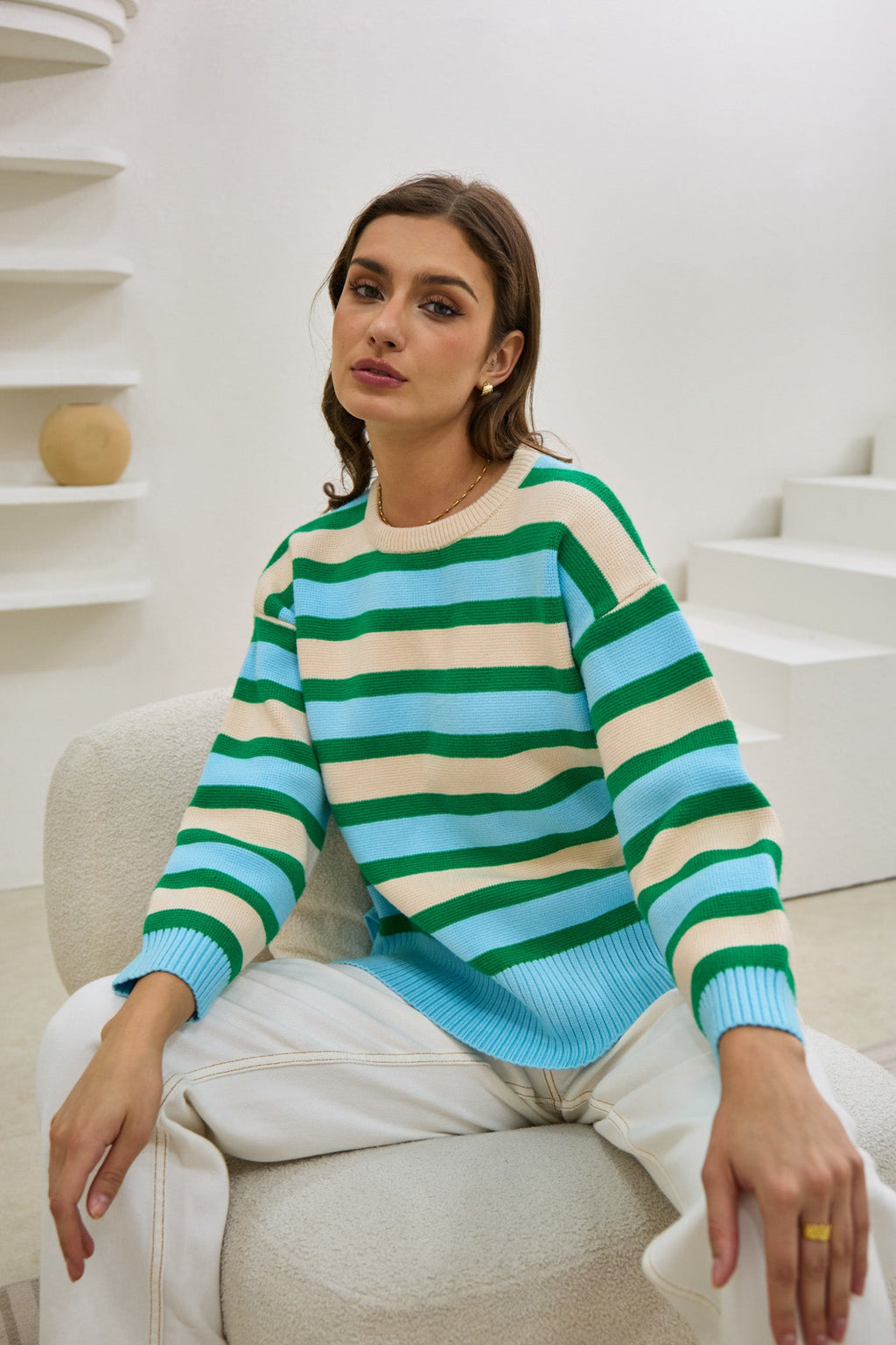 Green Blue Stripe Knit Sweater