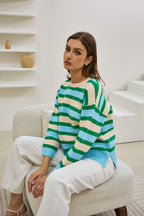 Green Blue Stripe Knit Sweater