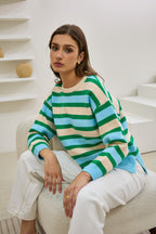 Green Blue Stripe Knit Sweater