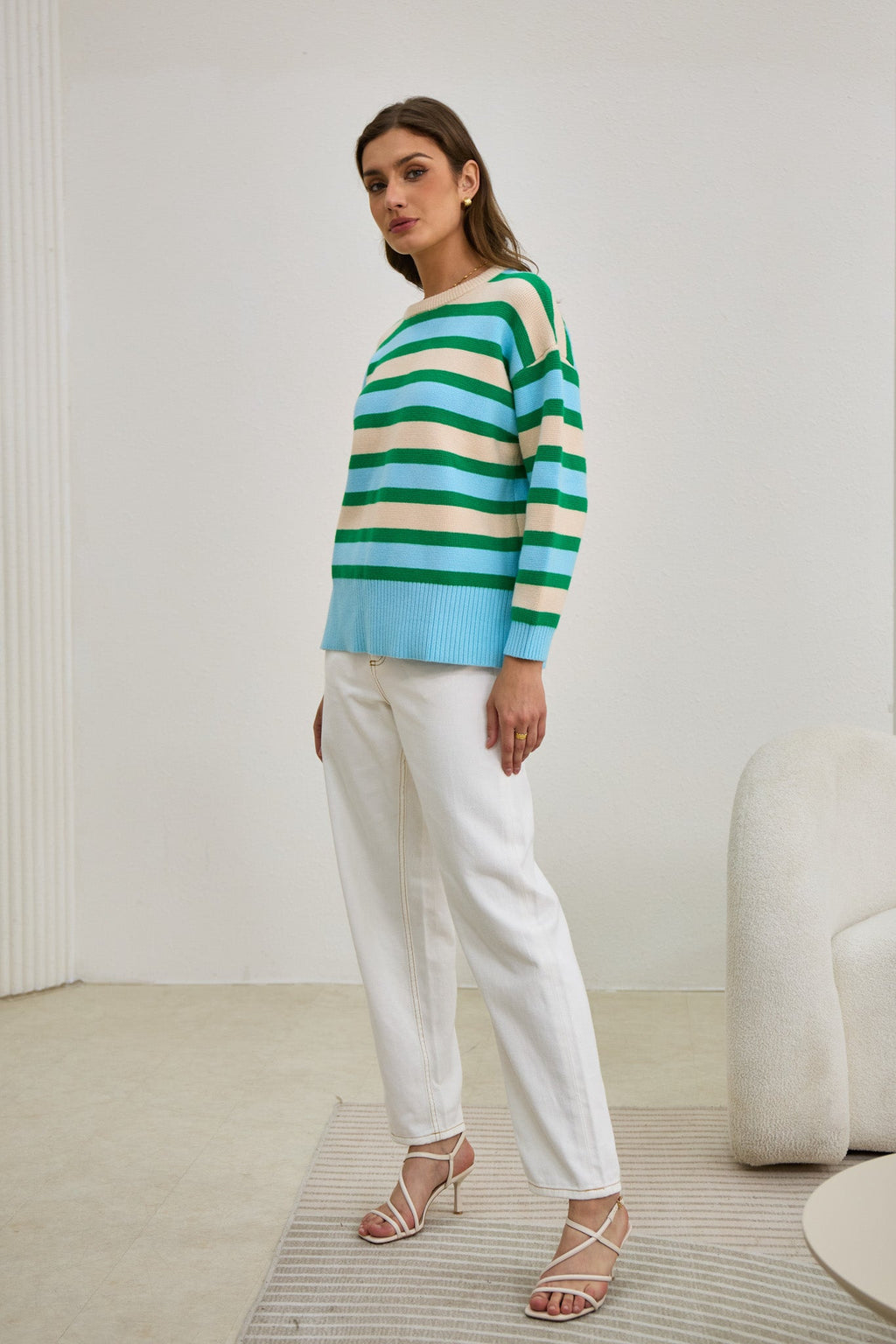 Green Blue Stripe Knit Sweater
