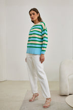 Green Blue Stripe Knit Sweater