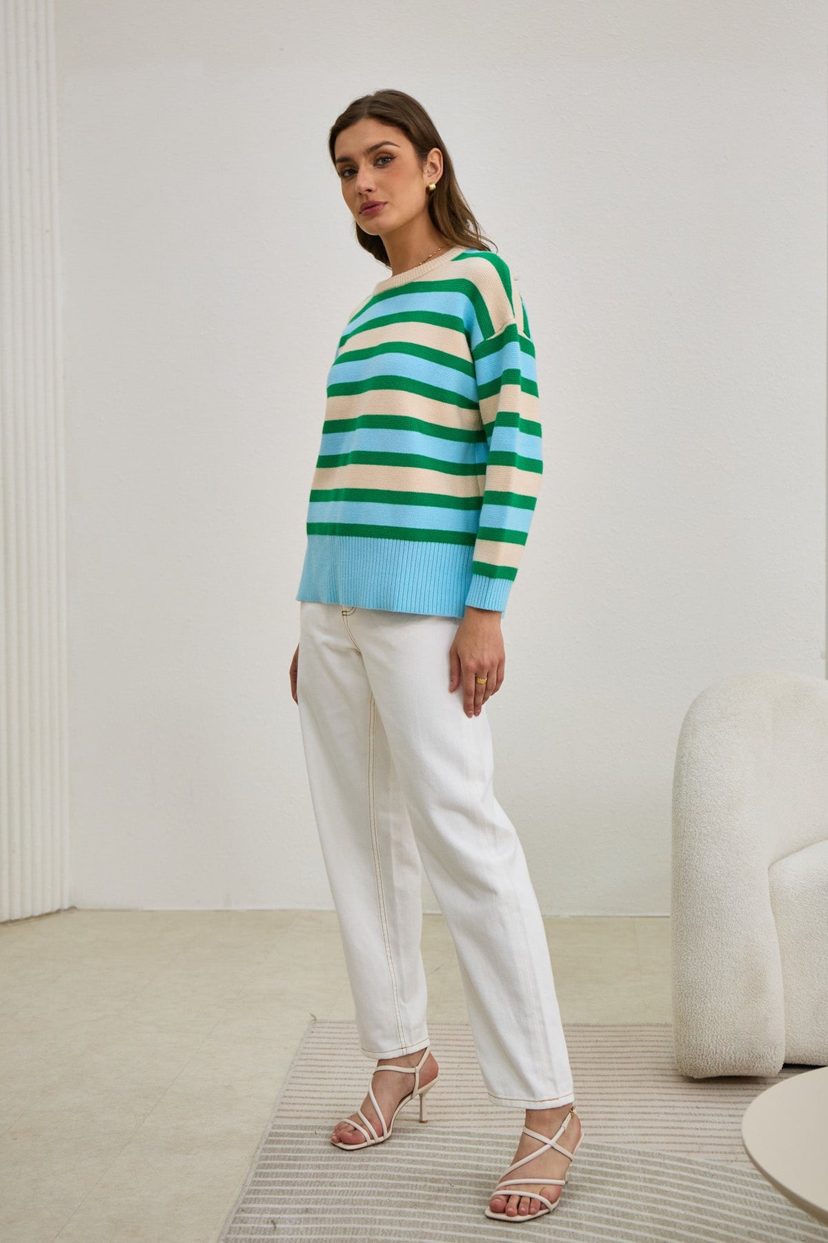 Green Blue Stripe Knit Sweater