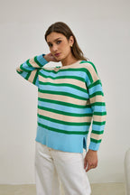 Green Blue Stripe Knit Sweater