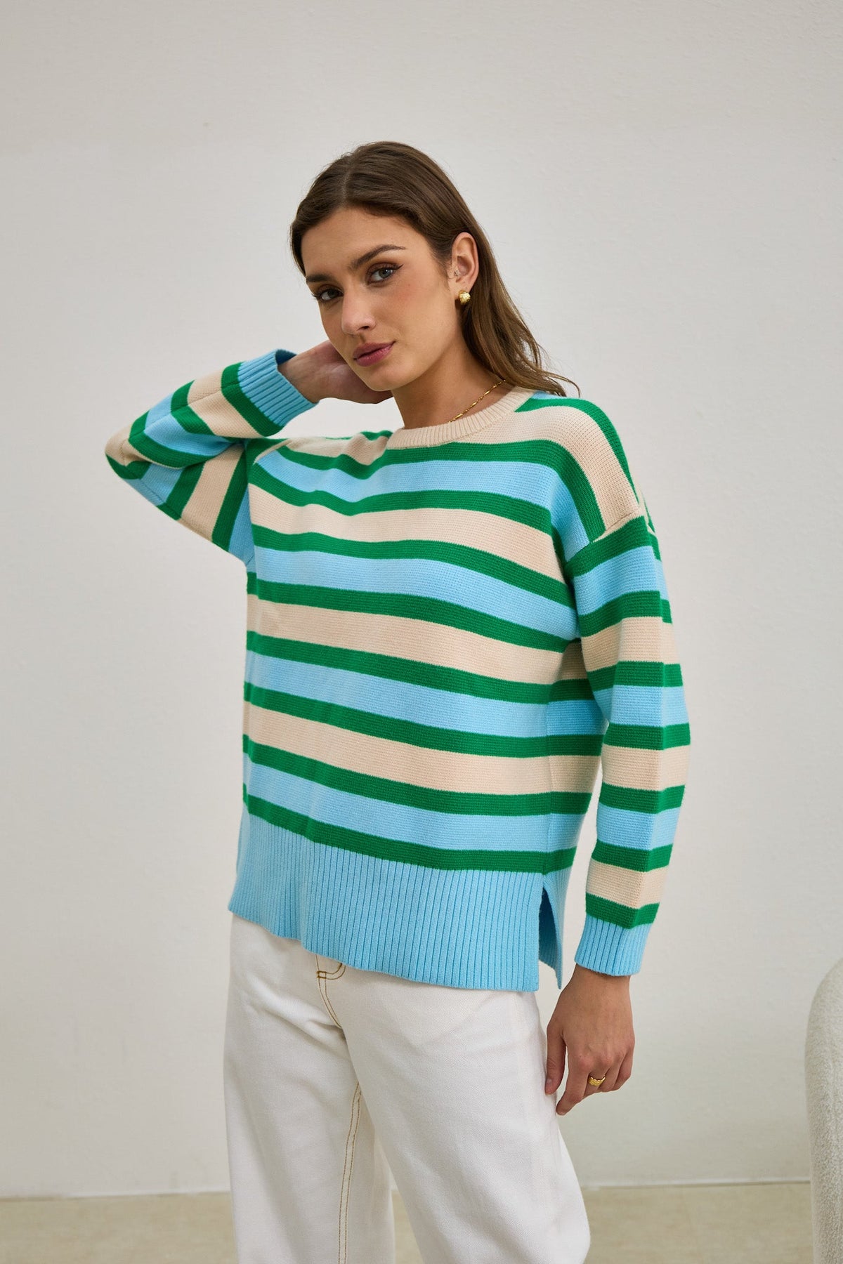 Green Blue Stripe Knit Sweater