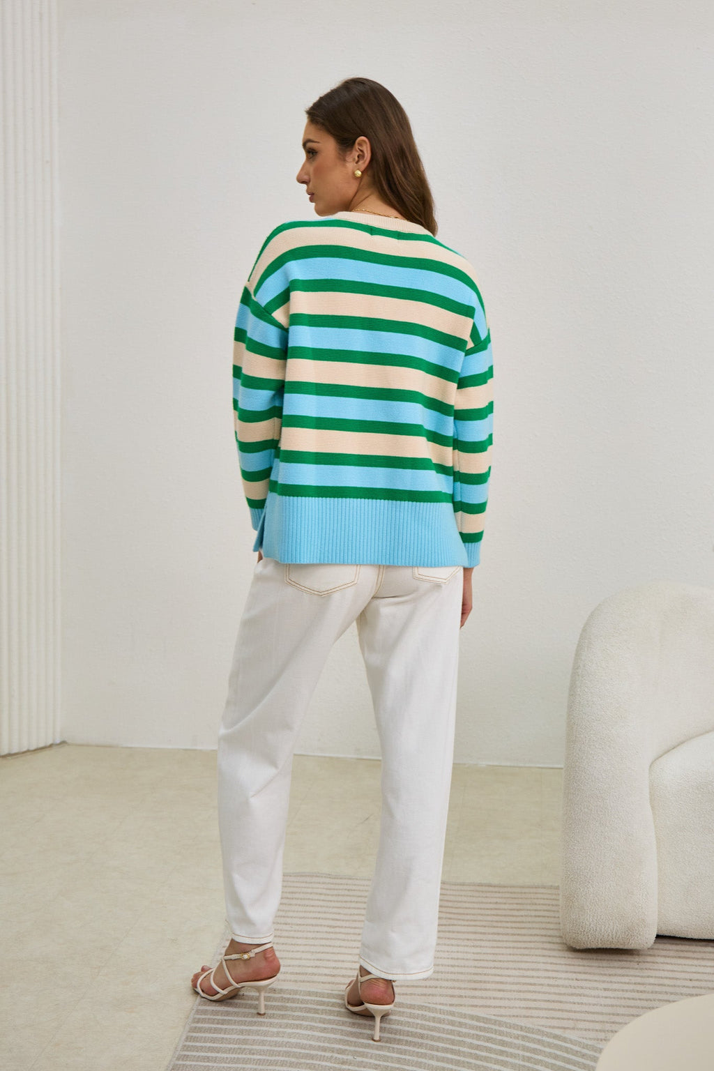 Green Blue Stripe Knit Sweater
