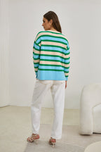 Green Blue Stripe Knit Sweater