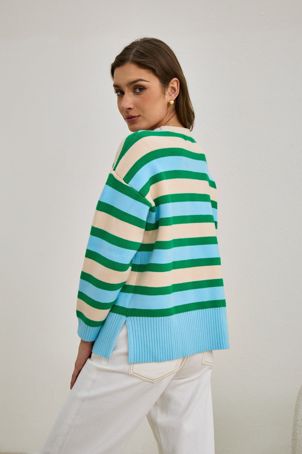 Green Blue Stripe Knit Sweater