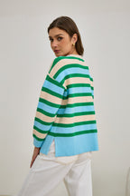 Green Blue Stripe Knit Sweater