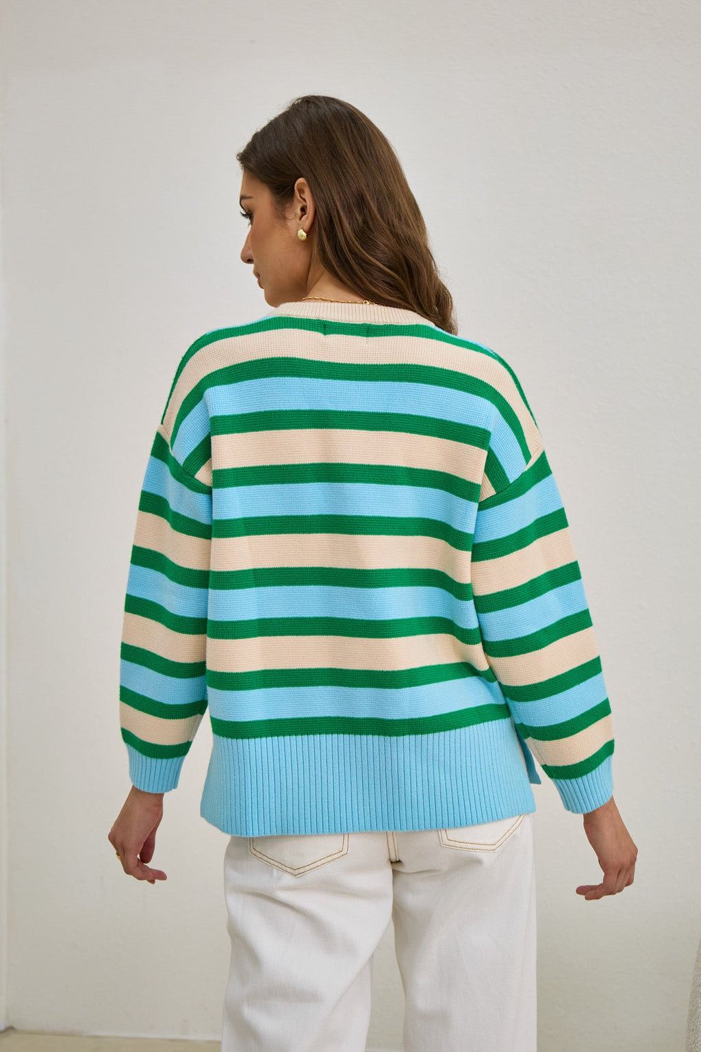 Green Blue Stripe Knit Sweater