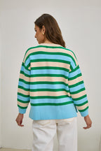 Green Blue Stripe Knit Sweater