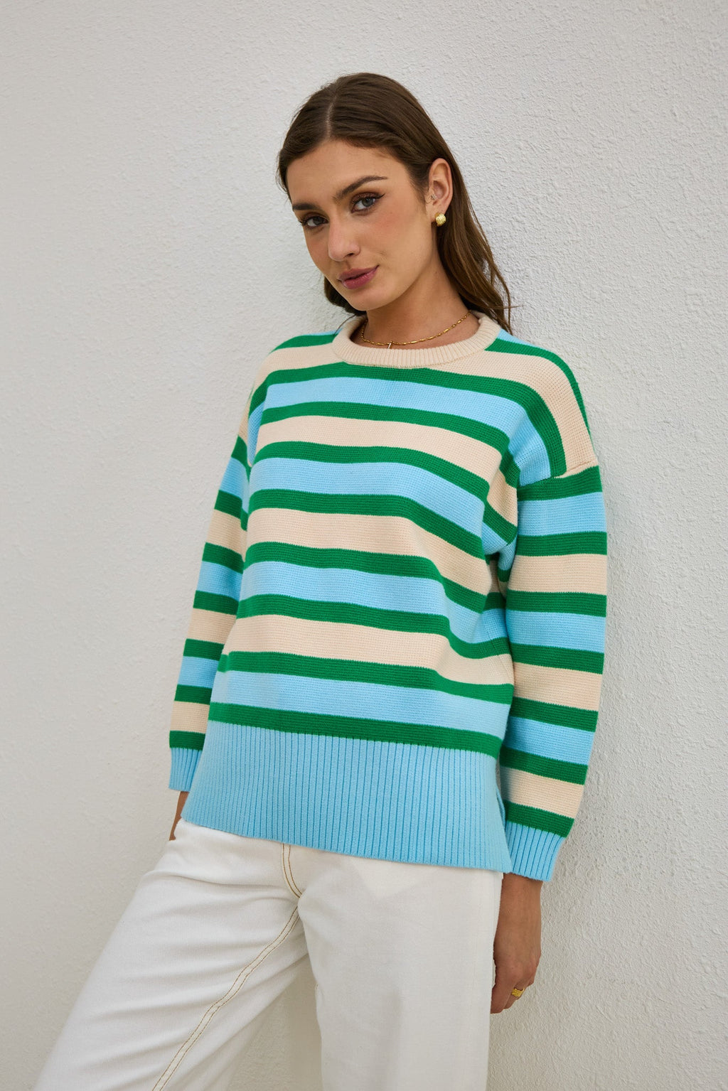 Green Blue Stripe Knit Sweater