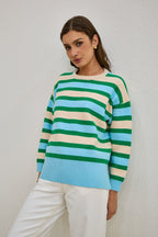 Green Blue Stripe Knit Sweater