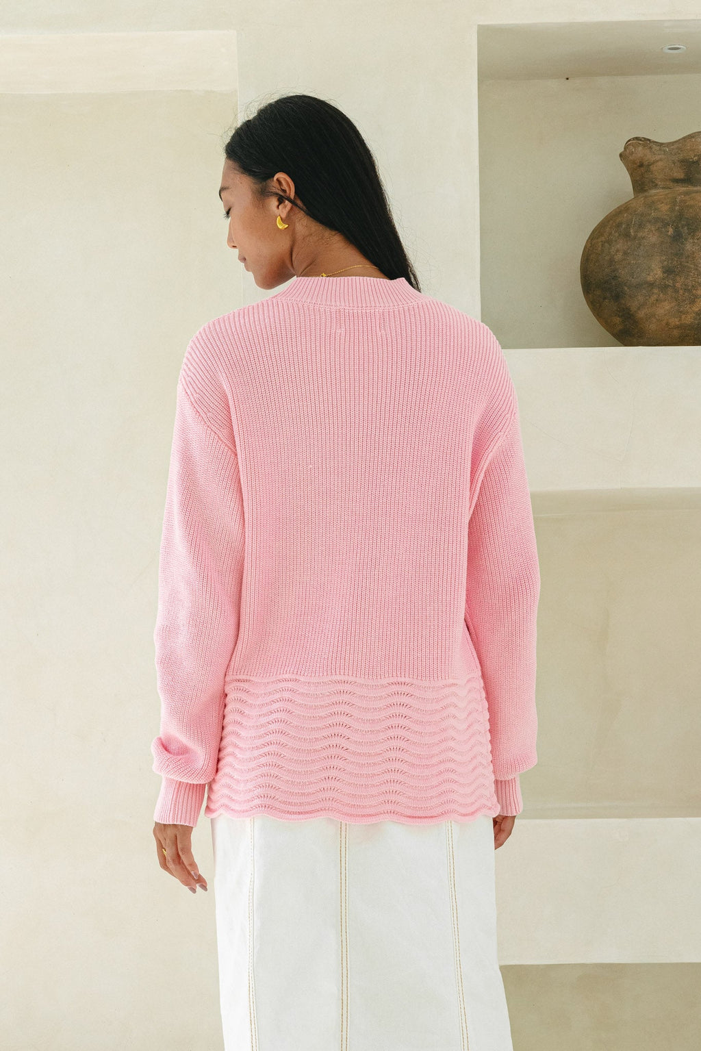 Pink Scallop Hem Knit Sweater