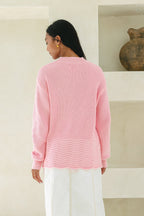 Pink Scallop Hem Knit Sweater