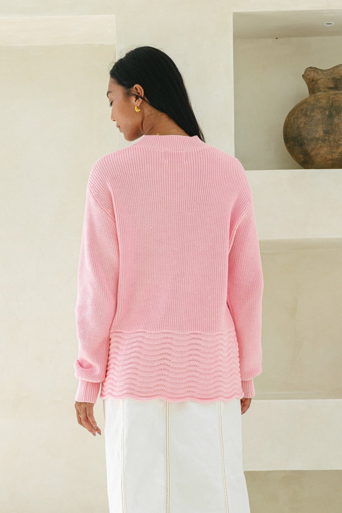 Pink Scallop Hem Knit Sweater