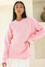 Pink Scallop Hem Knit Sweater