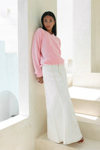 Pink Scallop Hem Knit Sweater