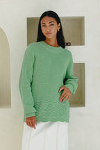Green Scallop Hem Knit Sweater