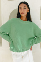 Green Scallop Hem Knit Sweater