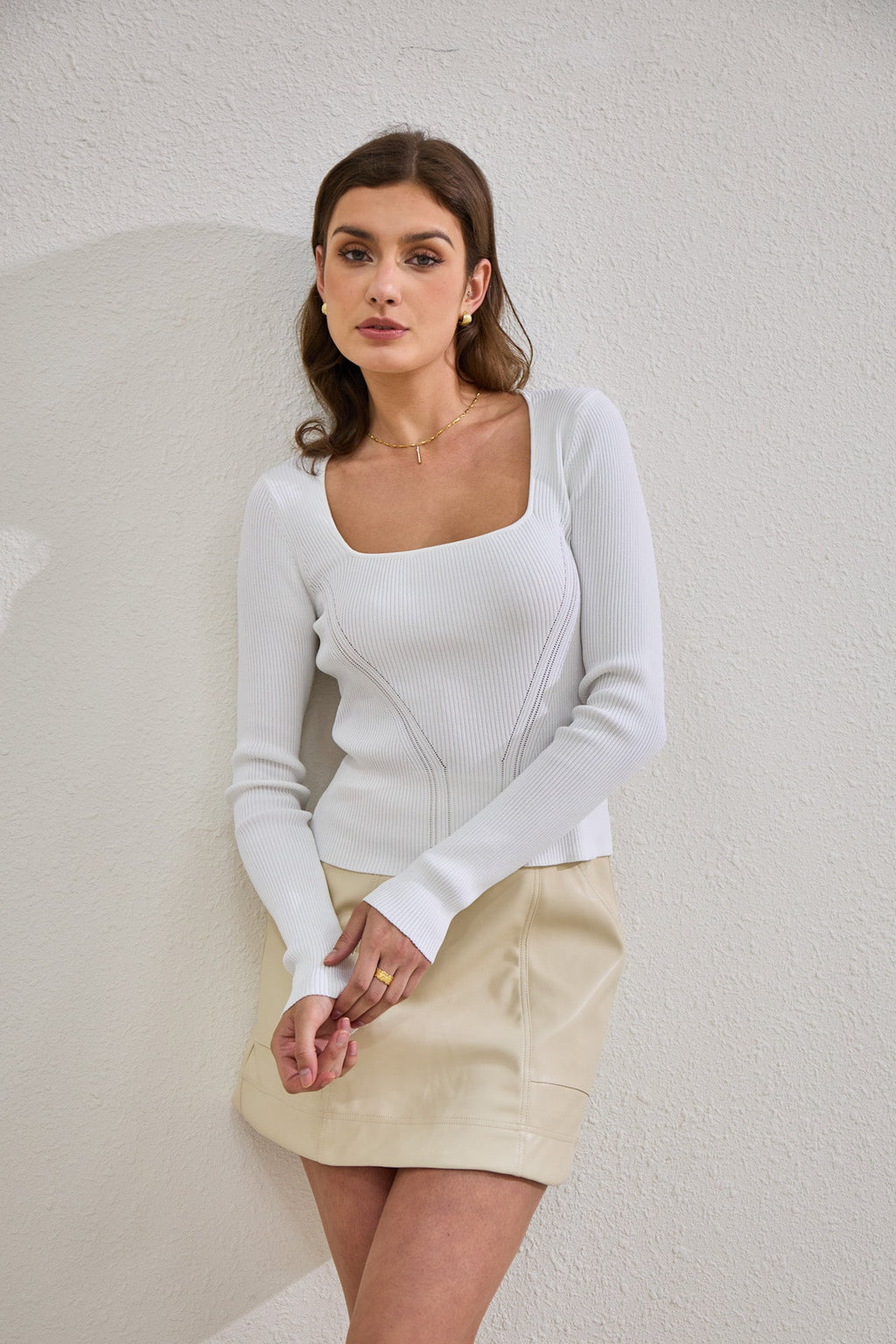 White Long Sleeve Knit Top