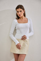 White Long Sleeve Knit Top