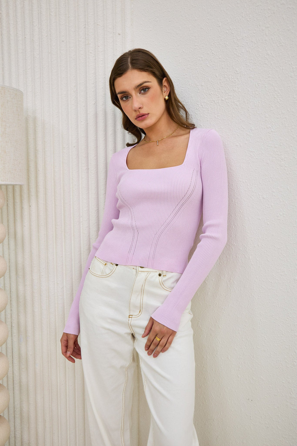 Lilac Purple Long Sleeve Knit Top
