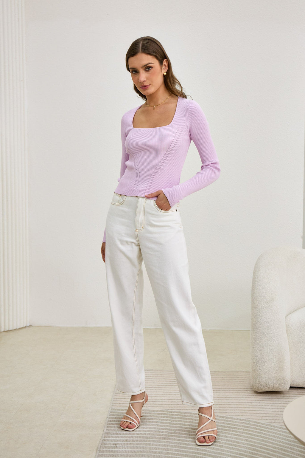 Lilac Purple Long Sleeve Knit Top