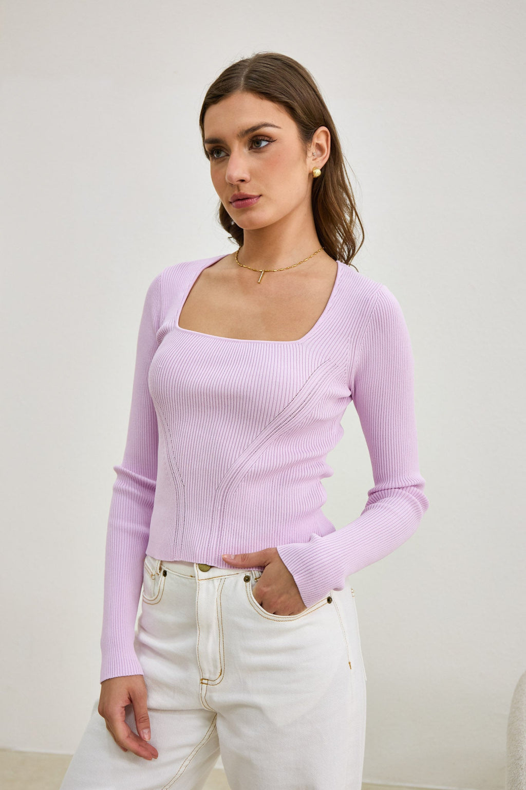 Lilac Purple Long Sleeve Knit Top