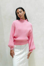 Pink Balloon Sleeve Knit Sweater