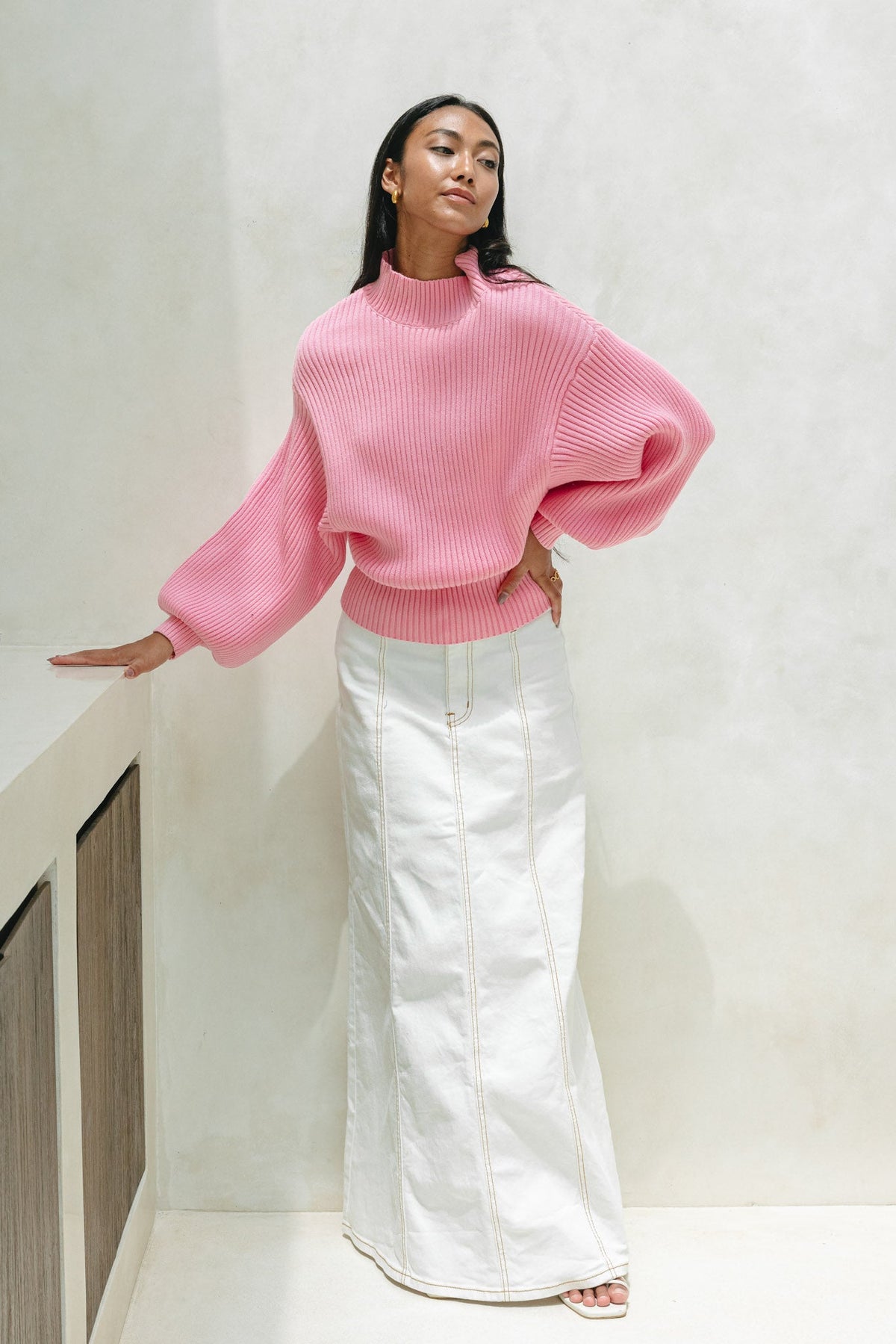 Pink Balloon Sleeve Knit Sweater