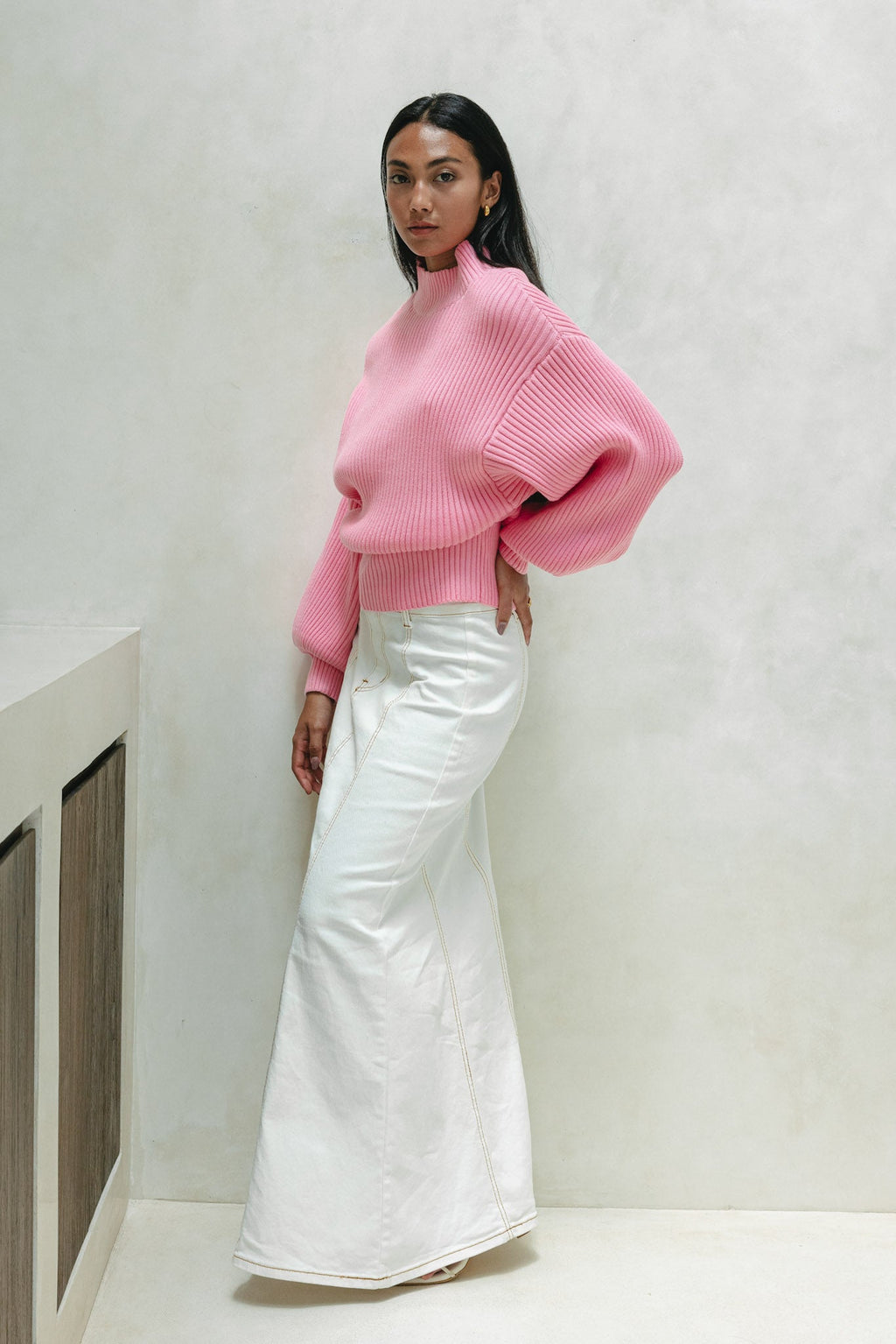 Pink Balloon Sleeve Knit Sweater