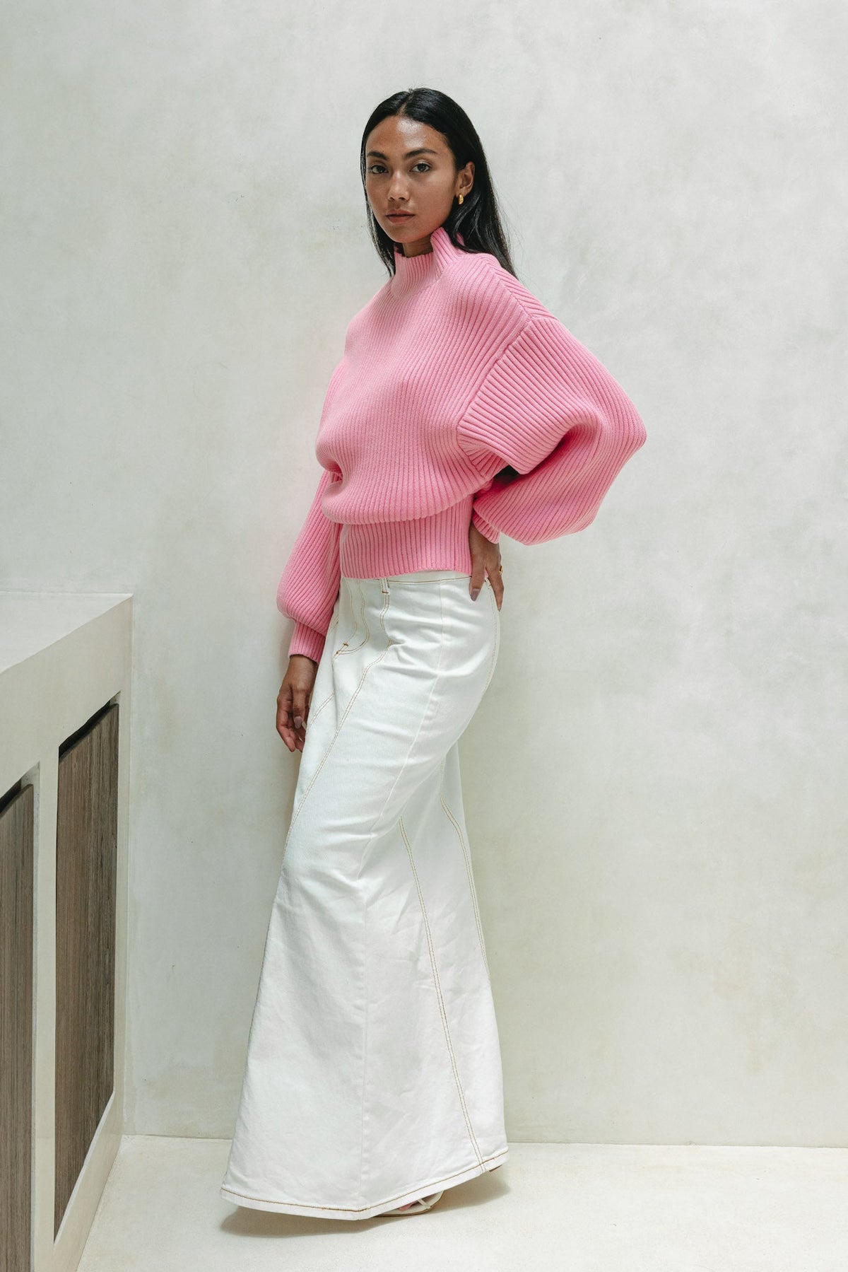 Pink Balloon Sleeve Knit Sweater