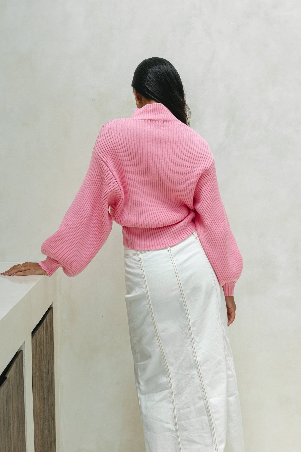Pink Balloon Sleeve Knit Sweater