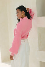 Pink Balloon Sleeve Knit Sweater