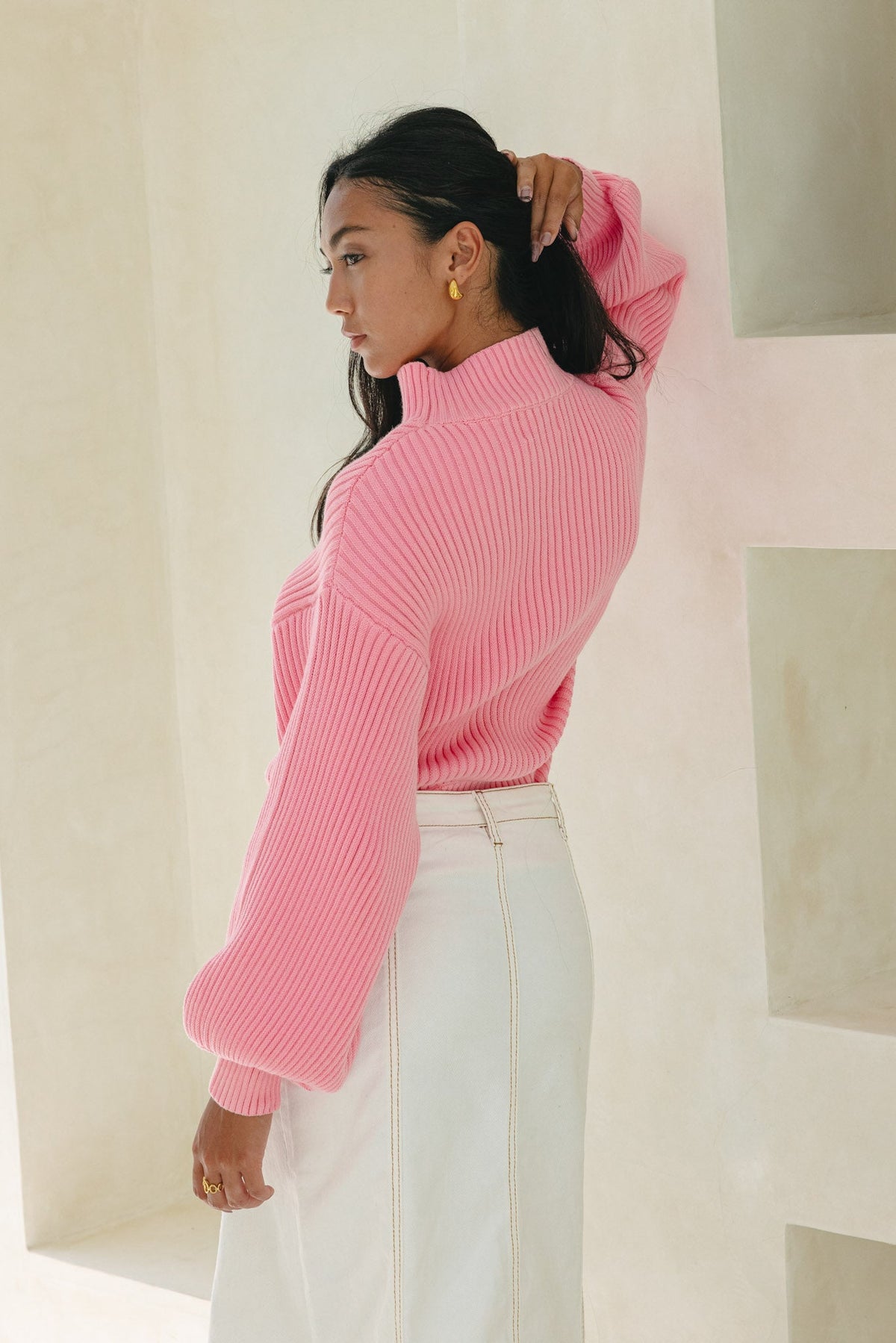 Pink Balloon Sleeve Knit Sweater